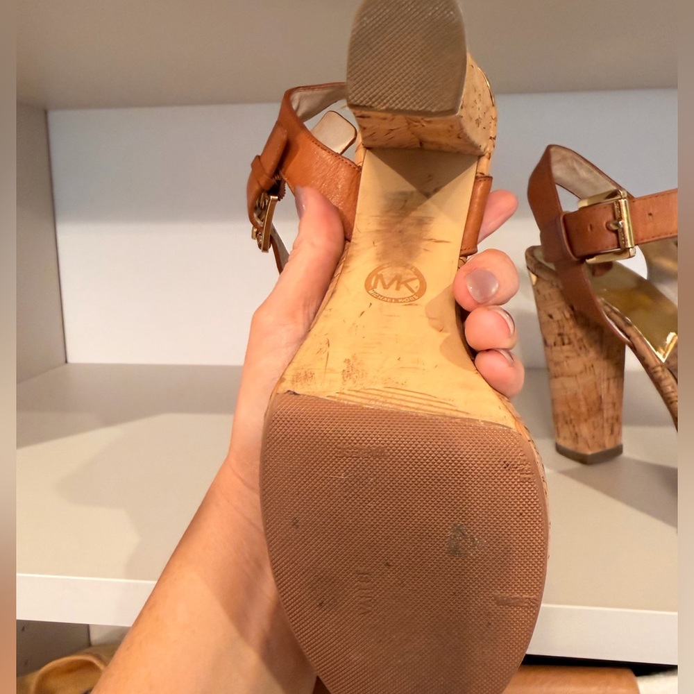 Michael Kors Cognac Leather Cork Platform Heels - Picture 10 of 13